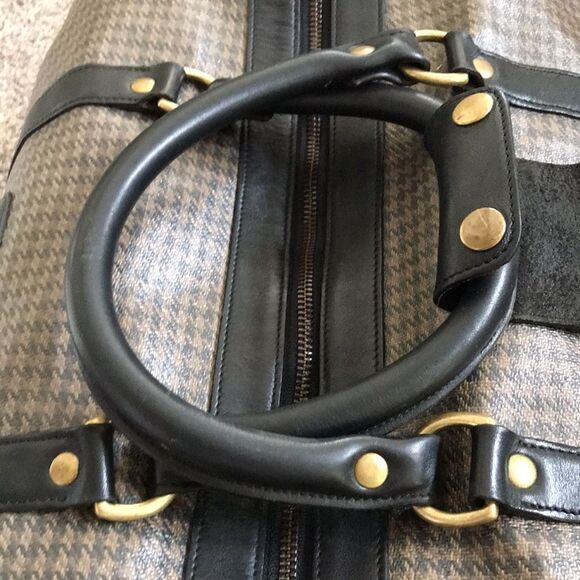 RAREST GHURKA MARLEY HODGSON STONE GREY DERBY PLAID DUFFLE TRAVEL BAG - Picture 10 of 11